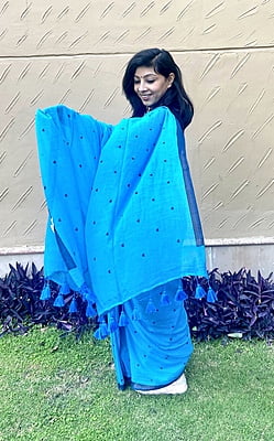 SKY BLUE MUL COTTON SAREE WITH HEART PRINT SKY BLUE MUL COTTON SAREE WITH HEART PRINT