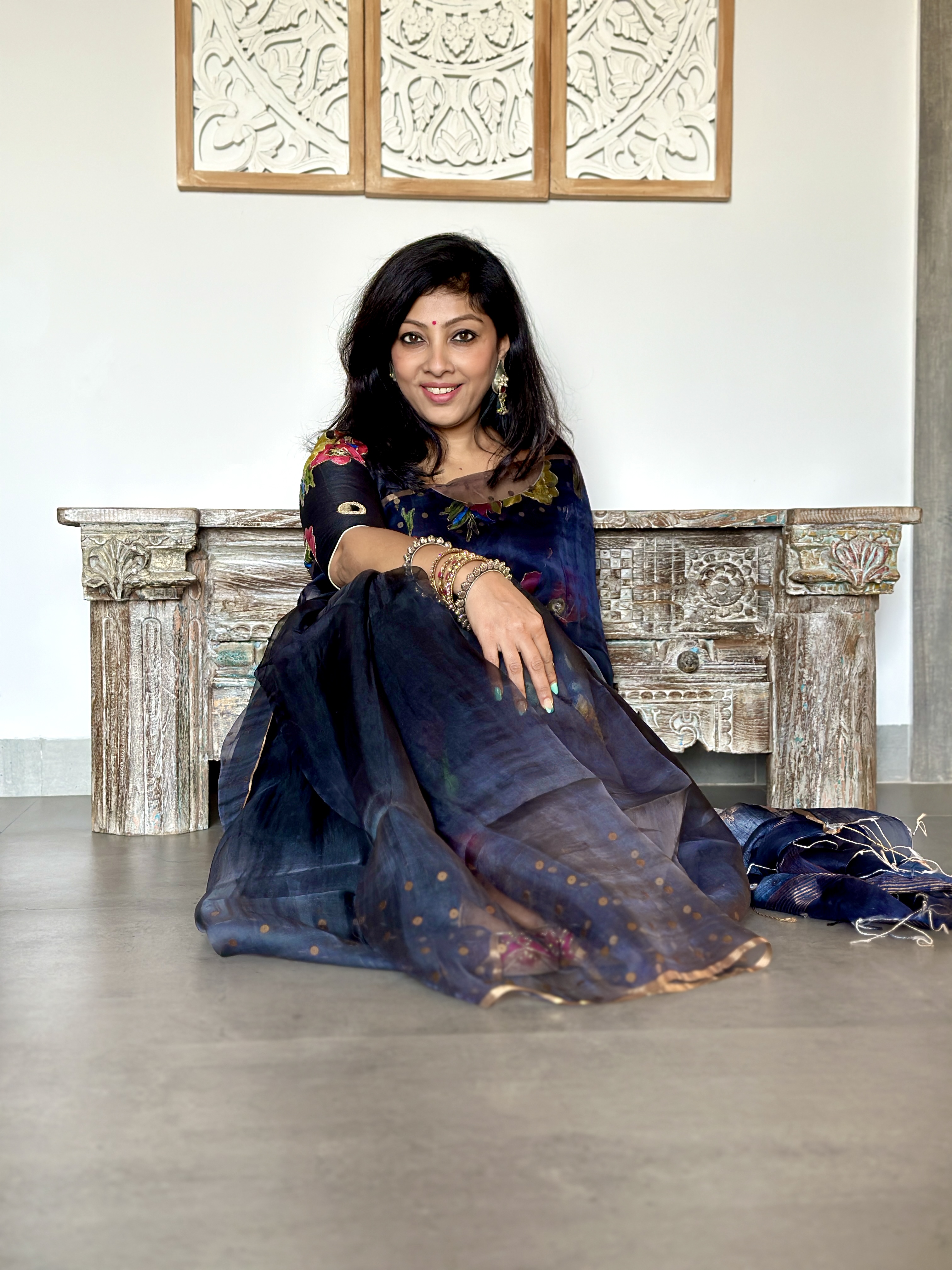 Muslin Ombre Saree with Woven Sequins in Borders.