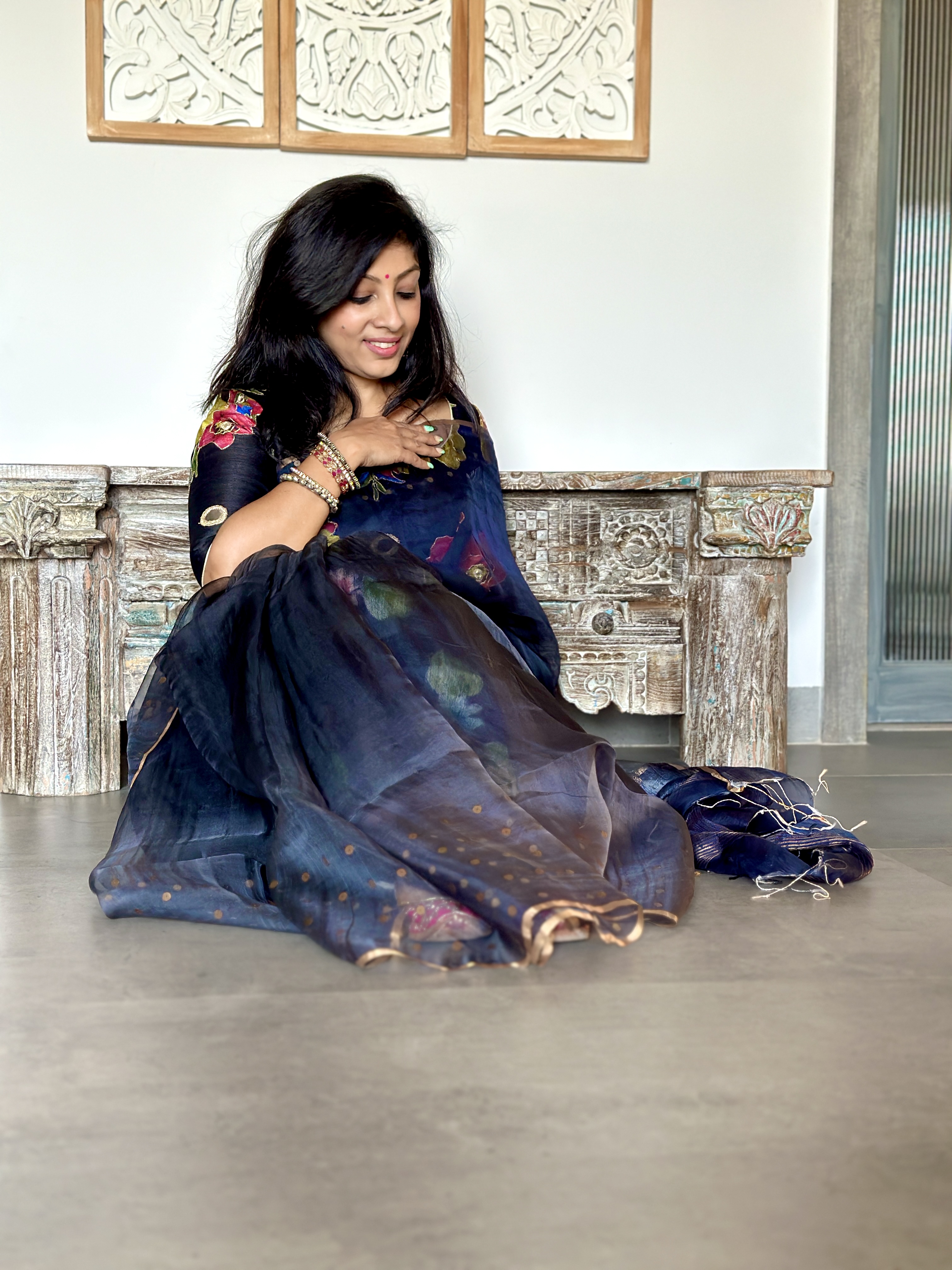 Muslin Ombre Saree with Woven Sequins in Borders.