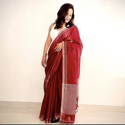 PURE LINEN MAROON SAREE