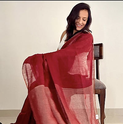 PURE LINEN MAROON SAREE