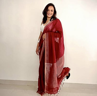 PURE LINEN MAROON SAREE