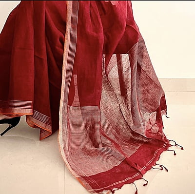 PURE LINEN MAROON SAREE