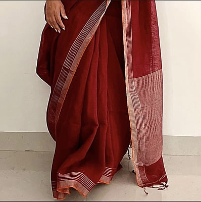 PURE LINEN MAROON SAREE