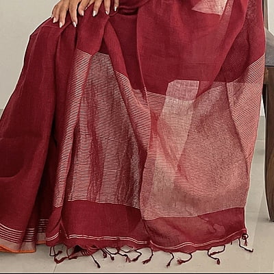 PURE LINEN MAROON SAREE