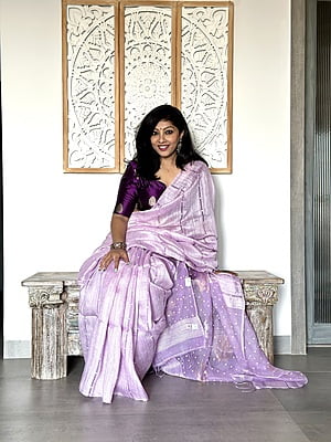 Matka Silk Saree with Shells woven with Muslin pallu - Lilac