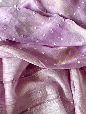 Matka Silk Saree with Shells woven with Muslin pallu - Lilac