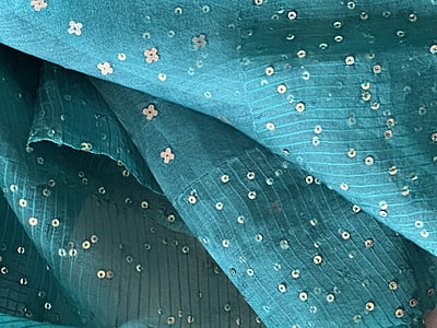 Pure Muslin saree with all over Sequins woven and Woven Border - Green