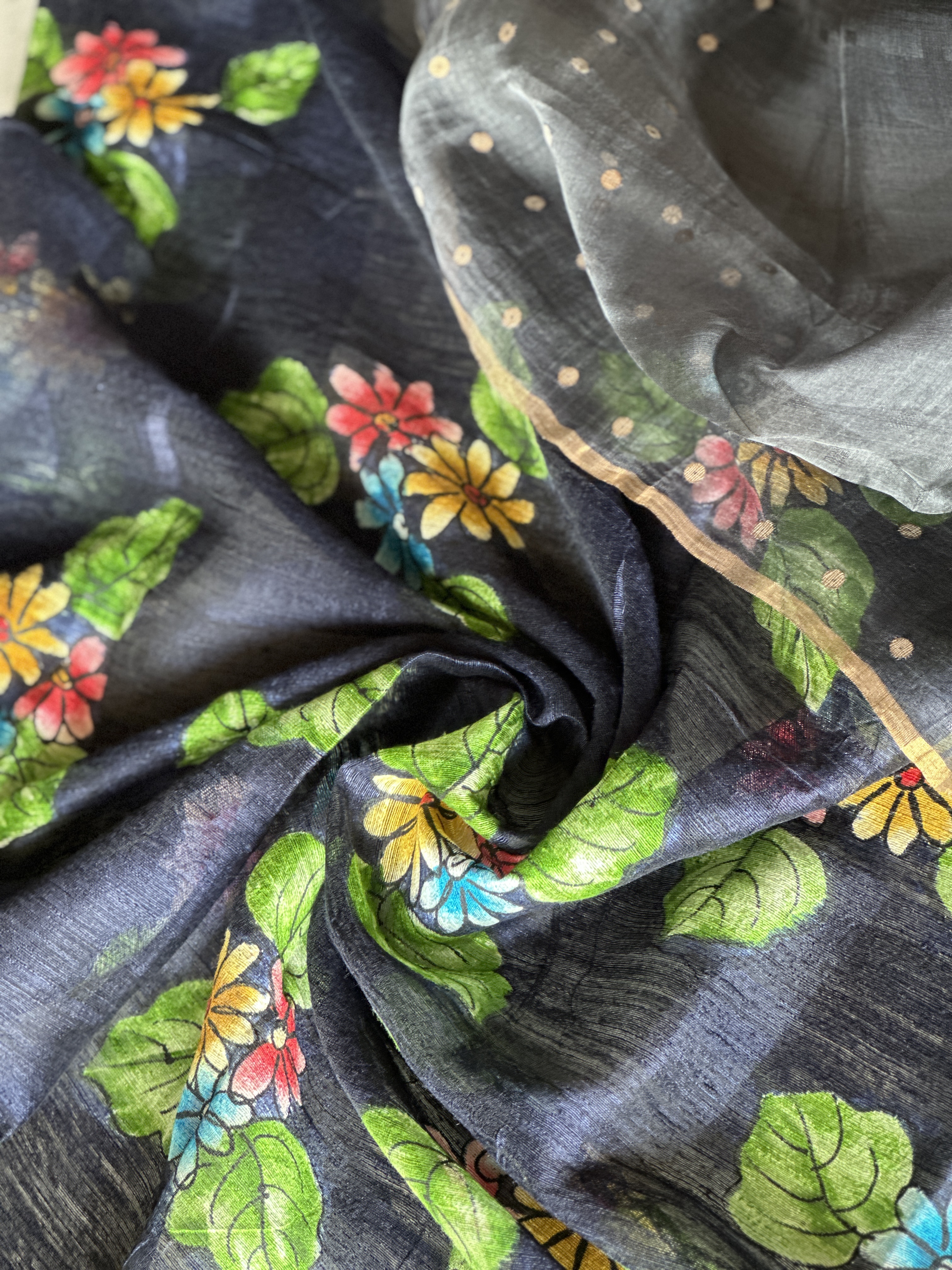 Muslin Ombre Saree with Woven Sequins in Borders - Ombre