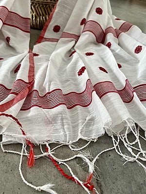 PURE HANDLOOM COTTON JAMDANI DUPATTA-WHITE PURE HANDLOOM COTTON JAMDANI DUPATTA-WHITE