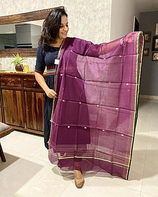 PURE HANDLOOM CHANDERI SILK DUPATTA - PURPLE