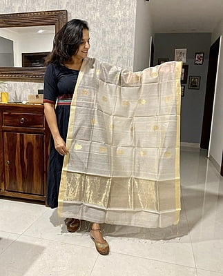 PURE HANDLOOM CHANDERI SILK DUPATTA - OFFWHITE