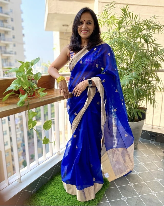 PURE HANDLOOM CHANDERI SILK SAREE - INK BLUE