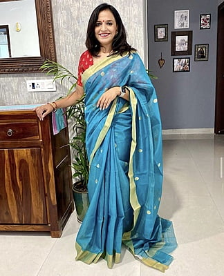 PURE HANDLOOM CHANDERI SILK SAREE - TEAL