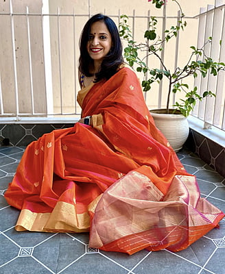 PURE HANDLOOM CHANDERI SILK SAREE - ORANGE