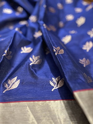 PURE HANDLOOM CHANDERI SILK SAREE - BLUE