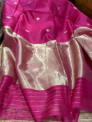 PURE HANDLOOM CHANDERI SILK SAREE - RANI PINK