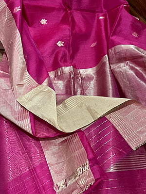 PURE HANDLOOM CHANDERI SILK SAREE - RANI PINK