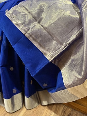 PURE HANDLOOM CHANDERI SILK SAREE - INK BLUE