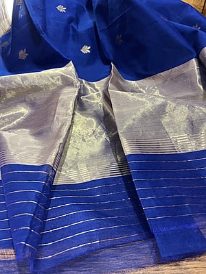 PURE HANDLOOM CHANDERI SILK SAREE - INK BLUE