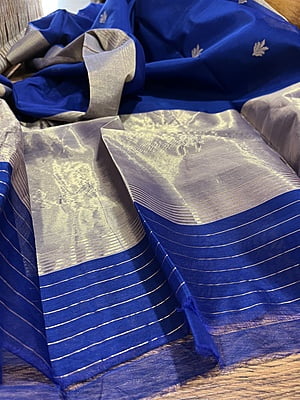 PURE HANDLOOM CHANDERI SILK SAREE - INK BLUE