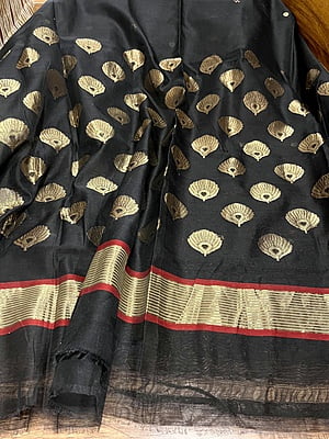 PURE HANDLOOM CHANDERI SILK SAREE - BLACK PURE HANDLOOM CHANDERI SILK SAREE - BLACK