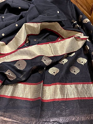 PURE HANDLOOM CHANDERI SILK SAREE - BLACK PURE HANDLOOM CHANDERI SILK SAREE - BLACK