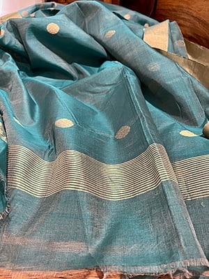 PURE HANDLOOM CHANDERI SILK SAREE - TEAL PURE HANDLOOM CHANDERI SILK SAREE - TEAL