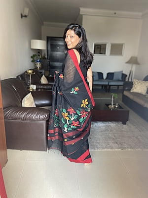 BLACK MATKA MUSLIN SILK JAMDANI WITH ZARI BORDER
