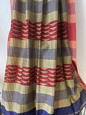 PURPLISH BLUE PURE COTTON STRIPED JAMDANI SAREE