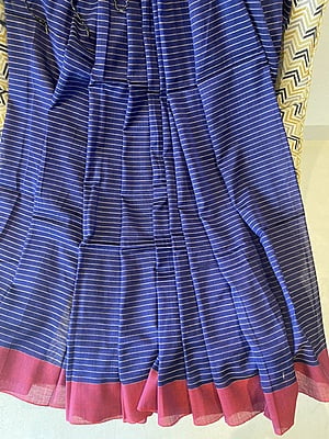 PURPLISH BLUE PURE COTTON STRIPED JAMDANI SAREE