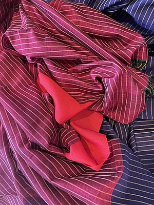 PURPLISH BLUE PURE COTTON STRIPED JAMDANI SAREE