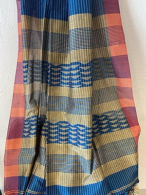 BLUE STRIPED PURE COTTON JAMDANI SAREE BLUE STRIPED PURE COTTON JAMDANI SAREE