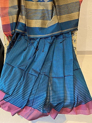 BLUE STRIPED PURE COTTON JAMDANI SAREE BLUE STRIPED PURE COTTON JAMDANI SAREE