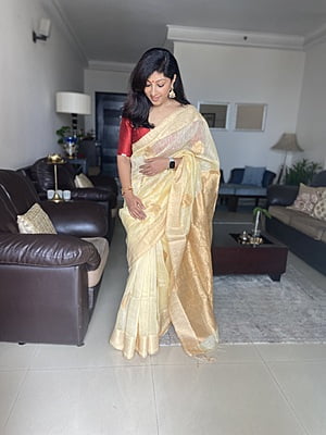 CREAM COLOUR SILK LINEN BANARSI