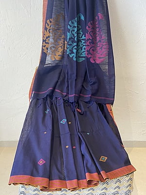 BLUE KHADI COTTON WITH JAMDANI PALLA BLUE KHADI COTTON WITH JAMDANI PALLA
