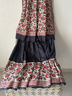 GREY AND OFF WHITE HAND EMBROIDERED KANTHA SILK SAREE GREY AND OFF WHITE HAND EMBROIDERED KANTHA SILK SAREE