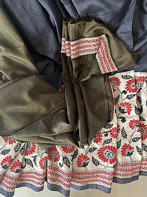 GREY AND OFF WHITE HAND EMBROIDERED KANTHA SILK SAREE GREY AND OFF WHITE HAND EMBROIDERED KANTHA SILK SAREE