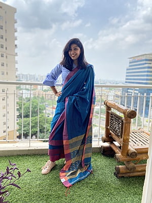 BLUE STRIPED PURE COTTON JAMDANI SAREE