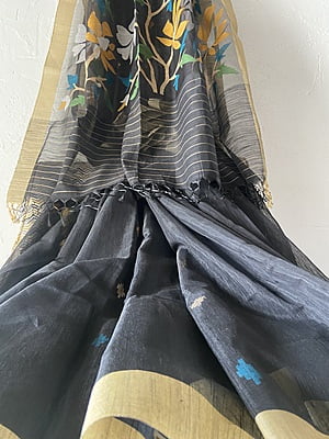 BLACK MATKA MUSLIN SILK JAMDANI BLACK MATKA MUSLIN SILK JAMDANI