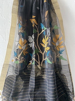 BLACK MATKA MUSLIN SILK JAMDANI BLACK MATKA MUSLIN SILK JAMDANI