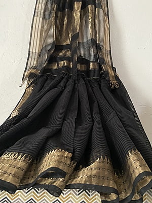 BLACK MAHESHWARI KOTA SILK SARE WITH ZARI BORDER AND PALLA BLACK MAHESHWARI KOTA SILK SARE WITH ZARI BORDER AND PALLA
