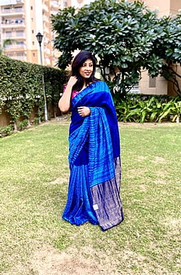 BLUE MATKA SILK SHIBORI SAREE WITH STRIPED ZARI PALLA BLUE MATKA SILK SHIBORI SAREE WITH STRIPED ZARI PALLA