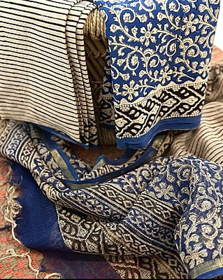 BLUE & CREAM COTTON HAND BLOCK PRINT KOTA DUPATTA SET BLUE & CREAM COTTON HAND BLOCK PRINT KOTA DUPATTA SET