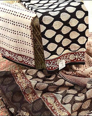 BLACK & BEIGE COTTON HAND BLOCK PRINT KOTA DUPATTA SET