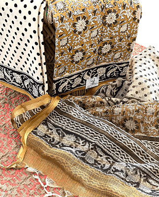 MUSTARD YELLOW & CREAM COTTON HAND BLOCK PRINT KOTA DUPATTA SET