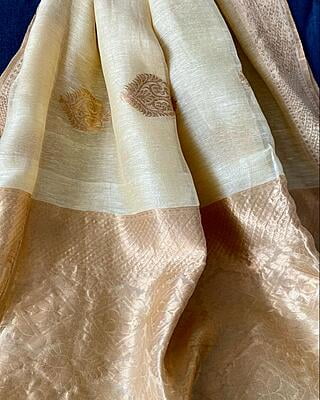 CREAM COLOUR SILK LINEN BANARSI